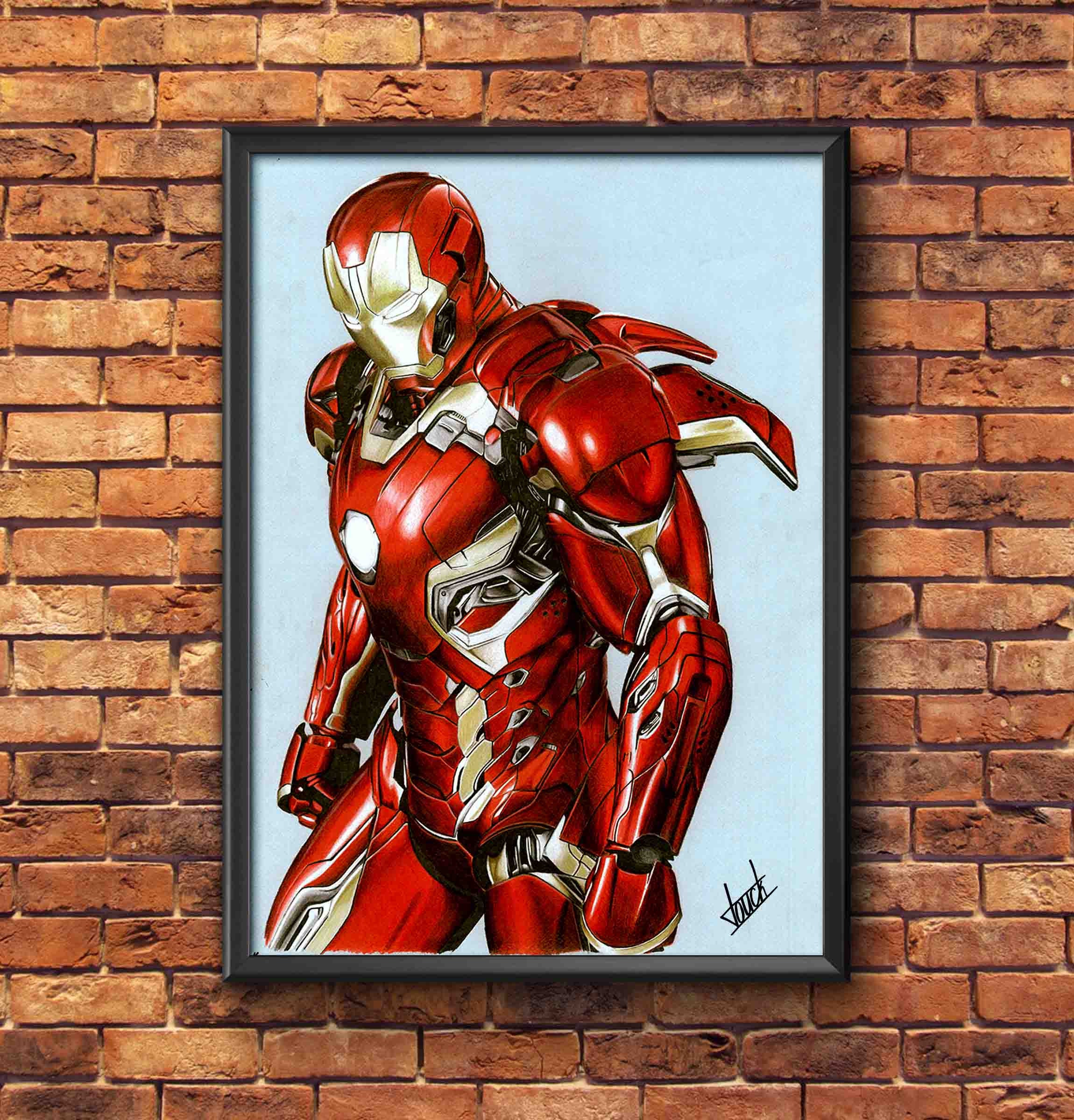 Iron Man original art colored pencil drawing | Etsy