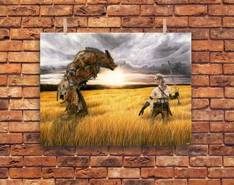 Ciri vs Werewolf - PRINT - Poster Game NEW Game Wall Art decor premium print design gift idea