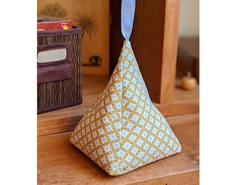 Mustard Graphic Fabric Door Stopper, Pyramid and Berlingot Shape, Handmade in France Personalized