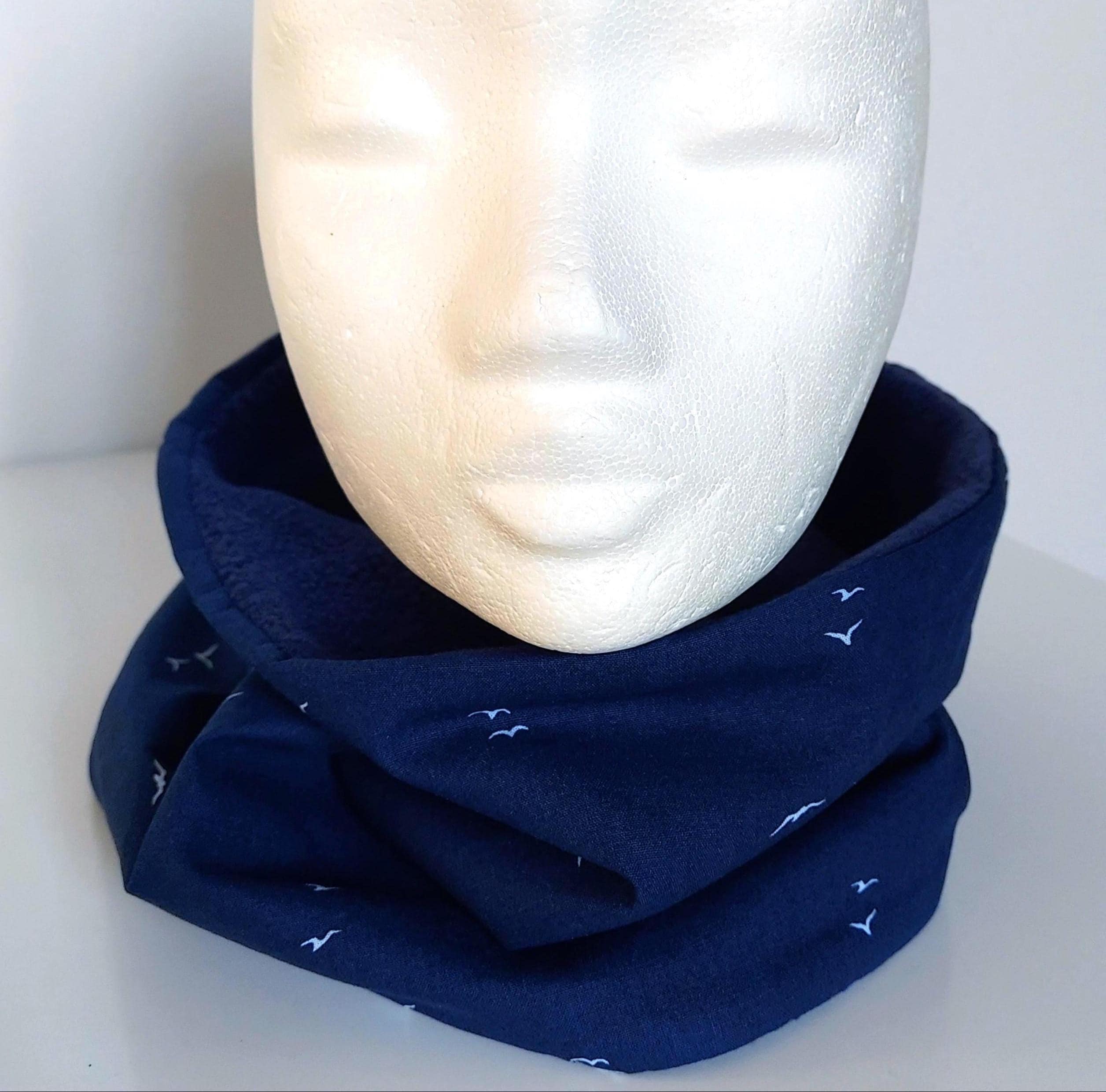 Men's & Women's Bird Pattern Neck Warmer - Navy Blue Fleece Snood
