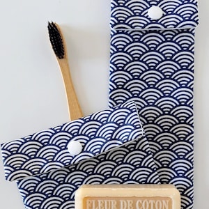 Toothbrush/Toothpaste Case & Soap Pouch - Waterproof Fabric Japanese Pattern