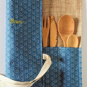 Set de Table Nomade Range Couverts, Serviette & Baguettes en Coton Enduit
