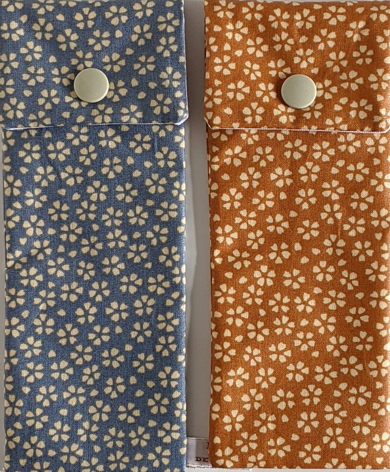 Etui à Cigarette Électronique, Tissu Imperméable Myosotis Japonais Bleu et Ocre, Fait Main en France Personnalisé image 5