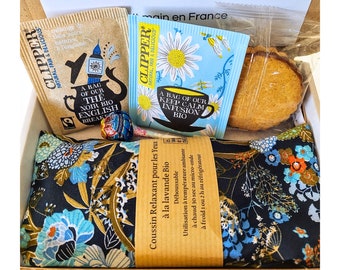 Mon Coffret Bien-être avec Coussin de Relaxation à la Lavande Bio, Douceurs et Gourmandises, Cadeau Personnalisé Fait Main en France