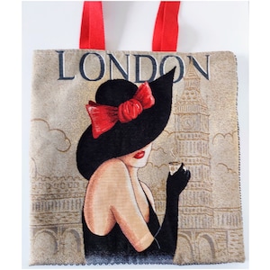 Large Tote Bag - London Jacquard Fabric - Handmade in France