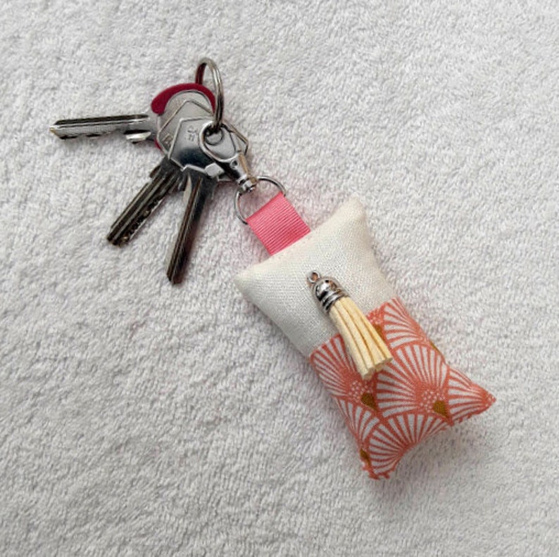 Art Deco CoralGold and White Lin Fabric Key Holder Bag Jewel Custom Handmade in France