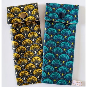 Étui étanche à Cigarette électronique - Tissu Art Déco Turquoise & Jaune Moutarde