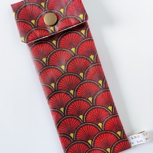 Etui à Cigarette Electronique, Cordon en Option, Tissu Imperméable Inspiration Art Déco Rouge/Or, Fait Main en France Rouge