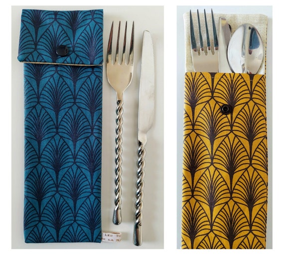 Estuche para cubiertos y palillos, telas Art Déco mostaza/azul, regalo  personalizado hecho a mano en Francia -  México