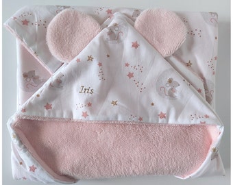 Cape de Bain Avec ou Sans Oreilles de Souris, Coton Bio & Éponge de Bambou Ultra Douce, Coffret Naissance Personnalisé, Fait Main en France