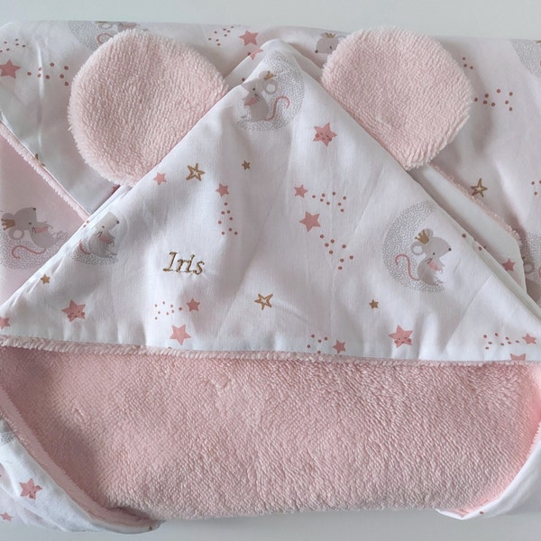 Cape de Bain Avec ou Sans Oreilles de Souris, Coton Bio & Éponge de Bambou Ultra Douce, Coffret Naissance Personnalisé, Fait Main en France