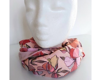 Women's Floral Scarf, Double Gauze Cyclamen Touch of Gold, Double Wrap Snood, Handmade in France