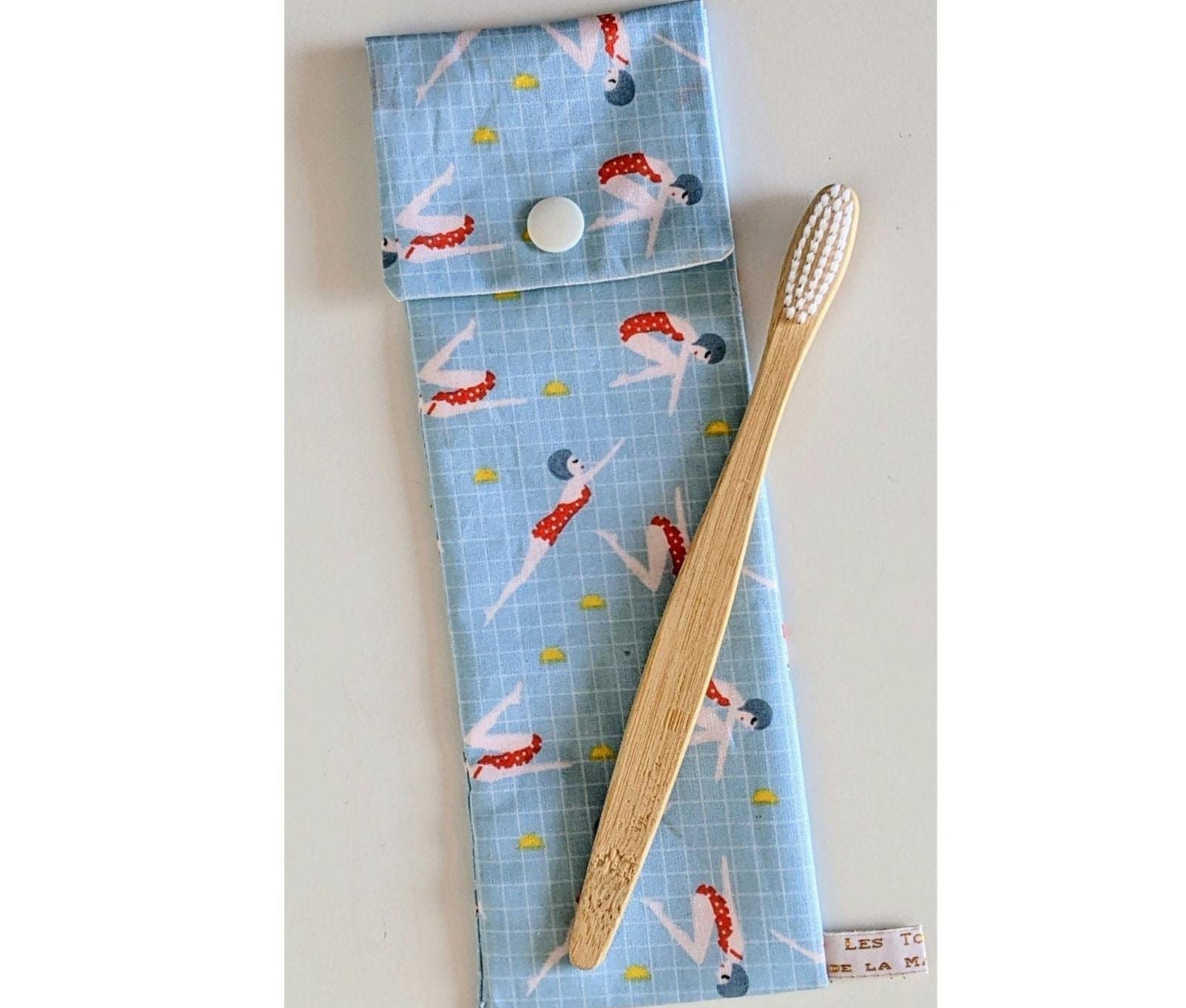 Toothbrush & Toothpaste Case - Waterproof Fabric with Swimming Pool Pattern - Handmade in France