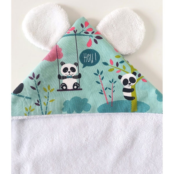 Cape de Bain Avec ou Sans Oreilles de Panda, Coffret Cadeau Bébé Personnalisé, Éponge de Bambou Ultra Douce, Fait en France