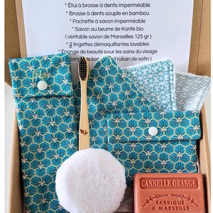 Umweltfreundliche Beauty-Geschenkbox – Türkisfarbener japanischer Stoff – Handgefertigt in Frankreich
