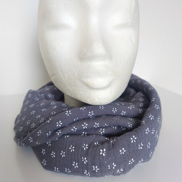 Women's Snood in Flowered Cotton Gauze, Infinity Tube Scarf, Handmade in France