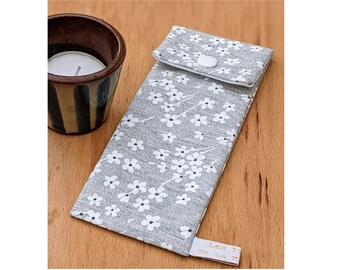 Etui à Cigarette Électronique, Tissu Imperméable Myosotis Gris, Fait Main en France Personnalisé