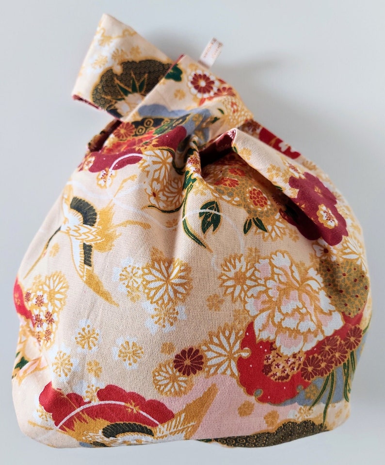 Sac à Main Japonais Réversible, Porté Main ou Poignet, Idéal à vélo, Tissu Motif Ikebana, Fait Main en France Personnalisé image 8