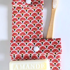 Toothbrush/Toothpaste Case & Soap Pouch - Red Japanese Coated Fabric
