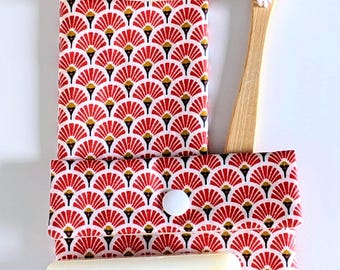 Toothbrush/Toothpaste Case & Soap Pouch - Red Japanese Coated Fabric