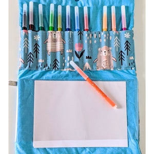 Cartable à Dessin Ourson - Cadeau pour Enfant de Maternelle - Fait Main en France