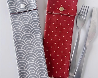 Cutlery & Chopsticks Case in Coated Cotton with Japanese Pattern