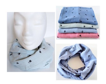 Women's Snood in Palm Tree Print Cotton Gauze, Infinity Tube Scarf in 4 Colors, Handmade in France