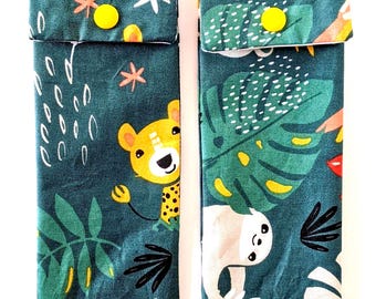 Children&#39;s Toothbrush Case - Jungle Animals Design - Handmade in France