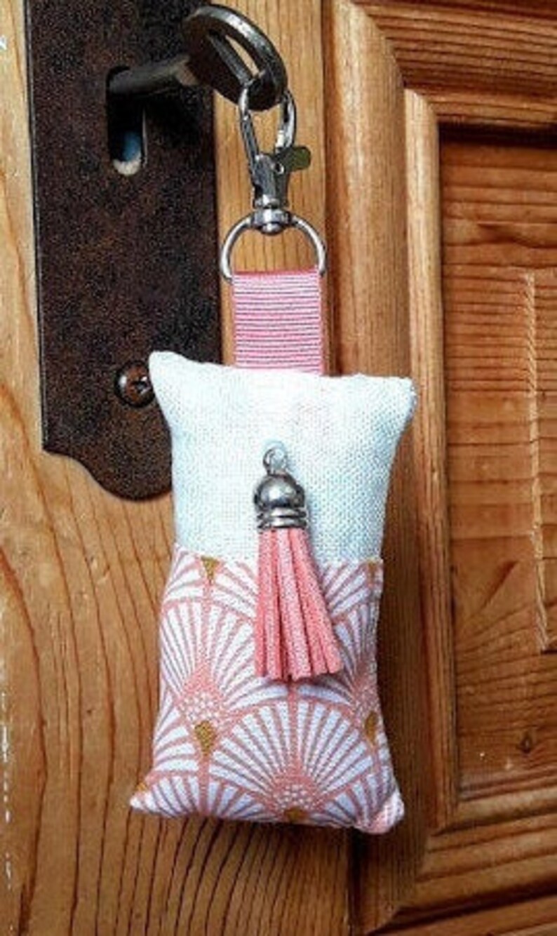 Art Deco CoralGold and White Lin Fabric Key Holder Bag Jewel Custom Handmade in France