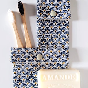 Toothbrush/Toothpaste Case & Soap Pouch - Japanese Pattern Fabric - Handmade in France