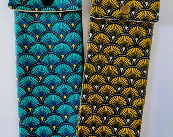 Turquoise/Mustard Yellow Art Deco Coated Fabric Cutlery & Chopstick Case