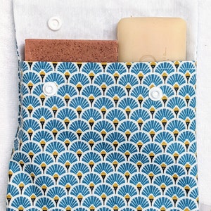 Etui Brosse à Dent/Dentifrice & Pochette à Savon, Tissu Imperméable Eventail Turquoise, Fait Main en France Personnalisé image 5