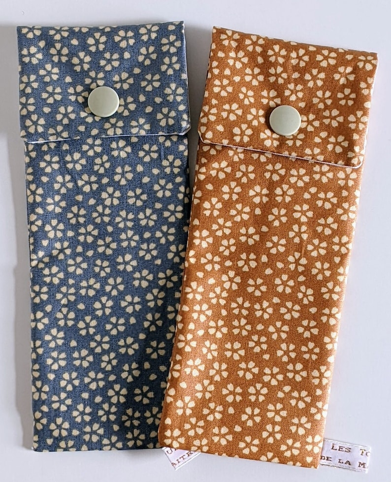 Etui à Cigarette Électronique, Tissu Imperméable Myosotis Japonais Bleu et Ocre, Fait Main en France Personnalisé image 9