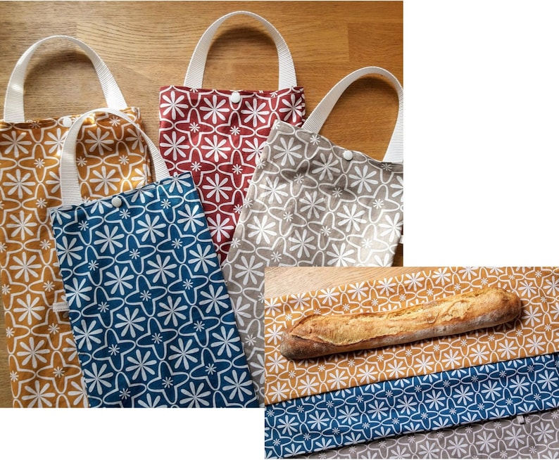 Bread & Baguette Bag, Vintage Cotton Cement Tiles, Handmade in France