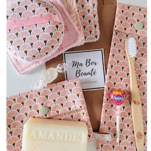 Estuche de regalo de belleza de viaje para mujer - Tela japonesa rosa - Hecho a mano en Francia
