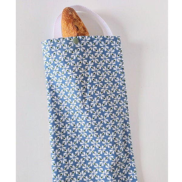 Sac à Pain & Baguette en Tissu Motif Feuilles d'Olivier, Fait Main en France Personnalisé