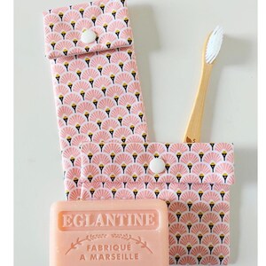 Étui Imperméable à Brosse à Dents & Pochette à Savon - Motif Japonais Rose/Violet - Fait Main en France