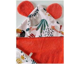 Bath Cape With or Without Koala Ears, Jungle Cotton & Ultra Soft Coral Bamboo Sponge, Personalized Baby Gift Box, in France