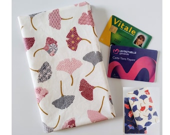 Prescription and Vitale Card Holder, Ginkgo Leaf Waterproof Fabric, Personalized Handmade in France,