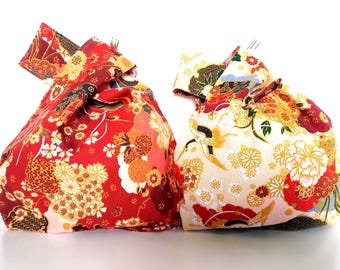 花柄生け花生地を使用したリバーシブル和結びバッグ