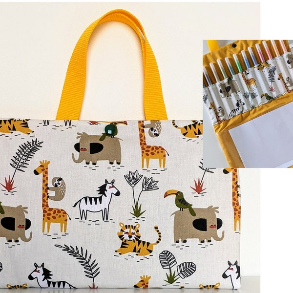 Drawing Bag for Little Artist, Jungle Case, Personalized Gift Handmade in France