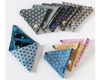 Pochette Japonaise Origami, Porte Monnaie, Range Écouteur ou Clés, Écrin pour Bijou, 12 Coloris, Cadeau Personnalisé Fait Main en France