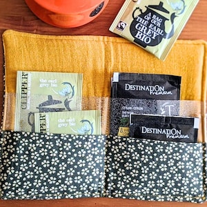 Teebeutel-Tasche, Kräutertee – Japanischer Myosotis-Stoff – Handgefertigt in Frankreich