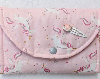 Pochette à Barrettes & Chouchous, Tissu Licorne, Fait Main en France Personnalisé