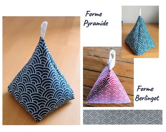 Japanese Seigaiha Fabric Door Stopper Bordeaux, Blue, Pearl Gray and Green, Pyramid and Berlingot Shape, Handmade in France Personalized