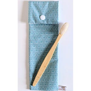 Zahnbürsten-/Zahnpasta-Etui & Seifenbeutel - Wasserfester Stoff mit japanischem Muster, Seladongrün