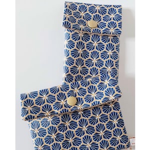 Étui à Brosse à Dents & Pochette à Savon - Tissu Imperméable Motif Japonais Bleu Pétrole