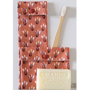 Étui à Brosse à Dents/Dentifrice & Pochette à Savon - Tissu Imperméable Fleuri Rose Corail