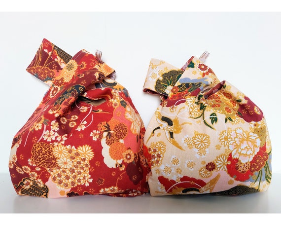 Bolso japones reversible para llevar en la mano o en la muneca ideal para andar en bicicleta tejido con estampado Ikebana hecho a mano en Francia personalizado Etsy Espana