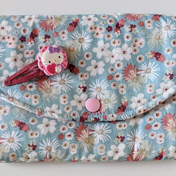 Pochette à Barrettes & Chouchous, Tissu  Liberty Menthe, Fait Main en France Personnalisé